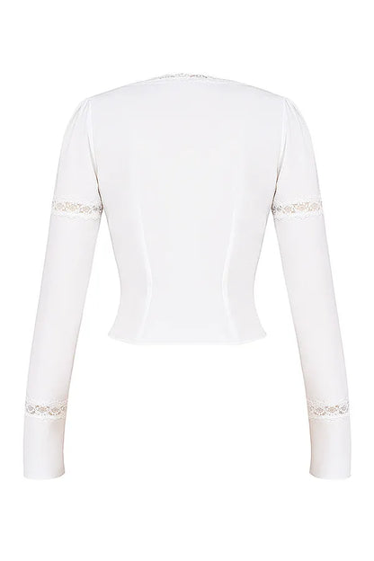 Mistress Rocks White Lace Trim Blouse - SALE