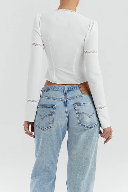 Mistress Rocks White Lace Trim Blouse - SALE