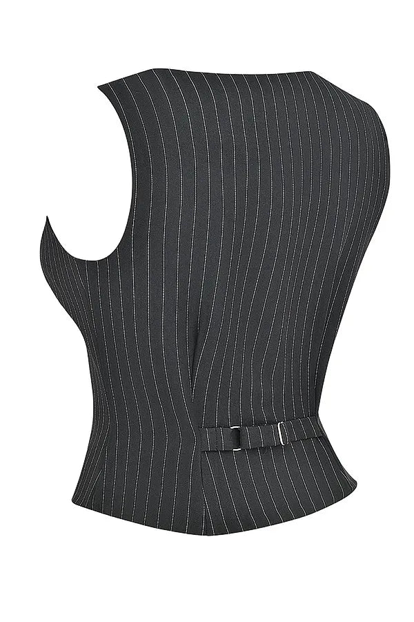 Mistress Rocks Black Pinstripe Waistcoat - SALE