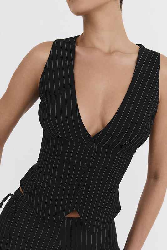 Mistress Rocks Black Pinstripe Waistcoat - SALE