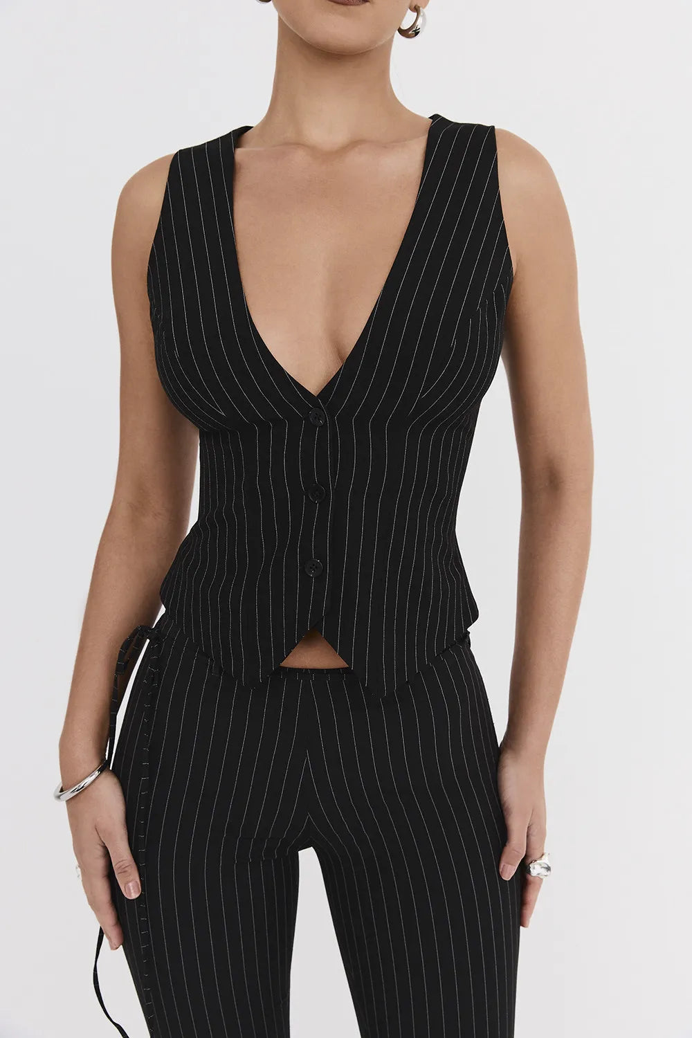 Mistress Rocks Black Pinstripe Waistcoat - SALE