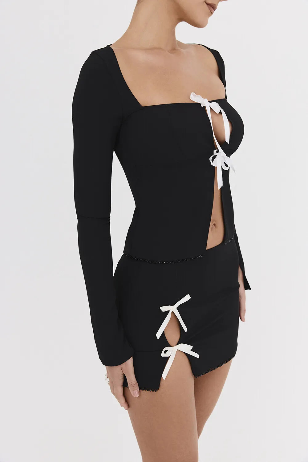 Mistress Rocks Black & Ivory Embellished Mini Skirt - SALE