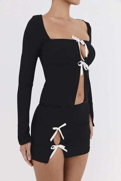Mistress Rocks Black & Ivory Embellished Mini Skirt - SALE