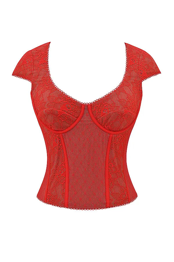Mistress Rocks Red Rose Lace Corset - SALE