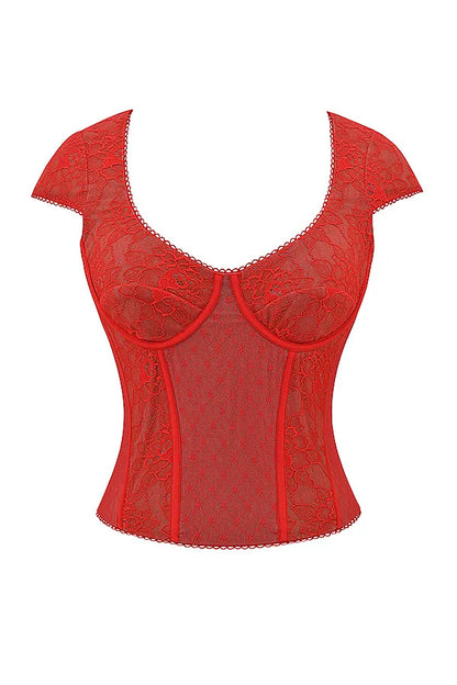 Mistress Rocks Red Rose Lace Corset - SALE