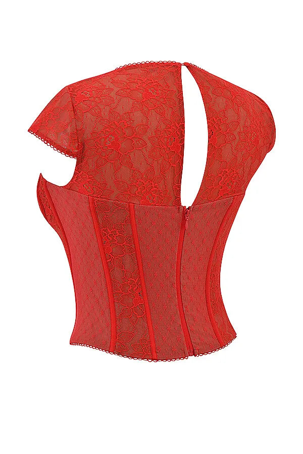 Mistress Rocks Red Rose Lace Corset - SALE