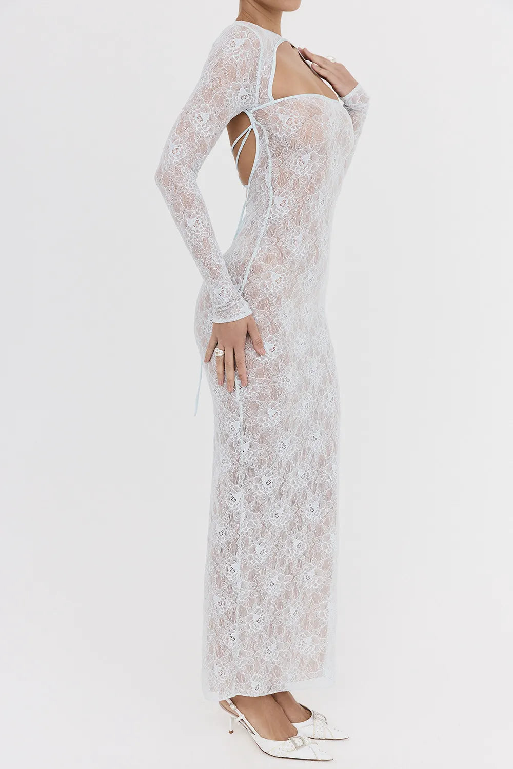 Mistress Rocks Baby Blue Lace Maxi Dress - SALE