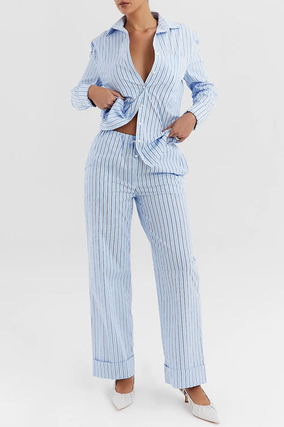 Mistress Rocks Blue Striped Baggy Trousers - SALE