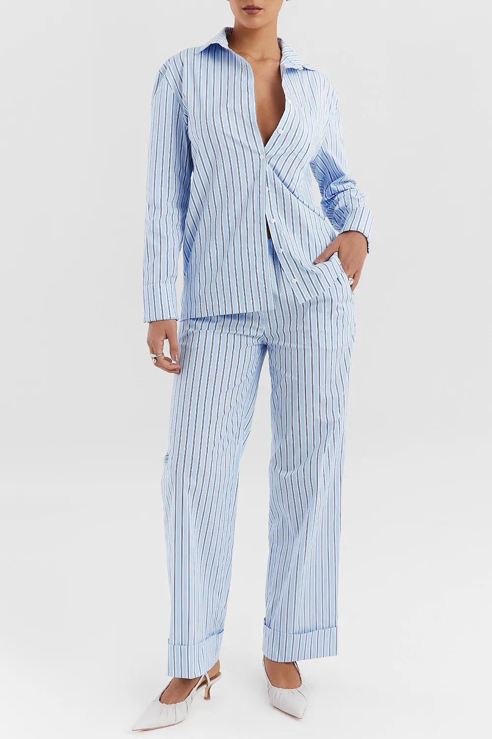 Mistress Rocks Blue Striped Baggy Trousers - SALE