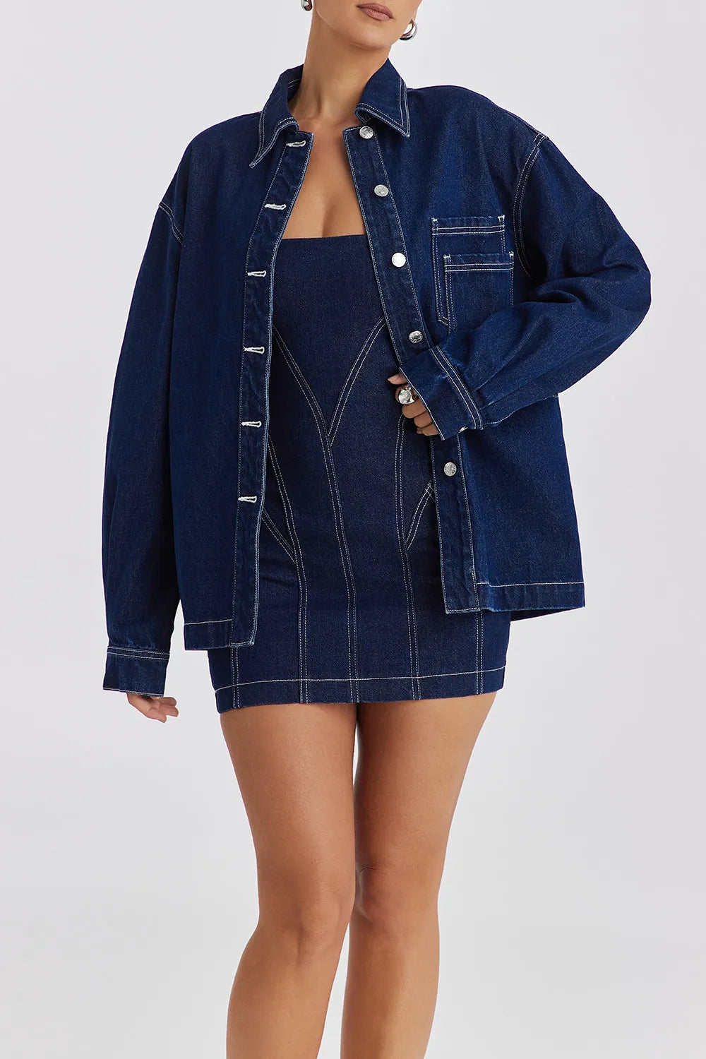 Mistress Rocks Dark Blue Oversized Denim Shirt - SALE