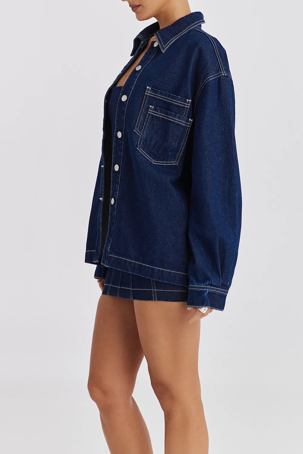 Mistress Rocks Dark Blue Oversized Denim Shirt - SALE