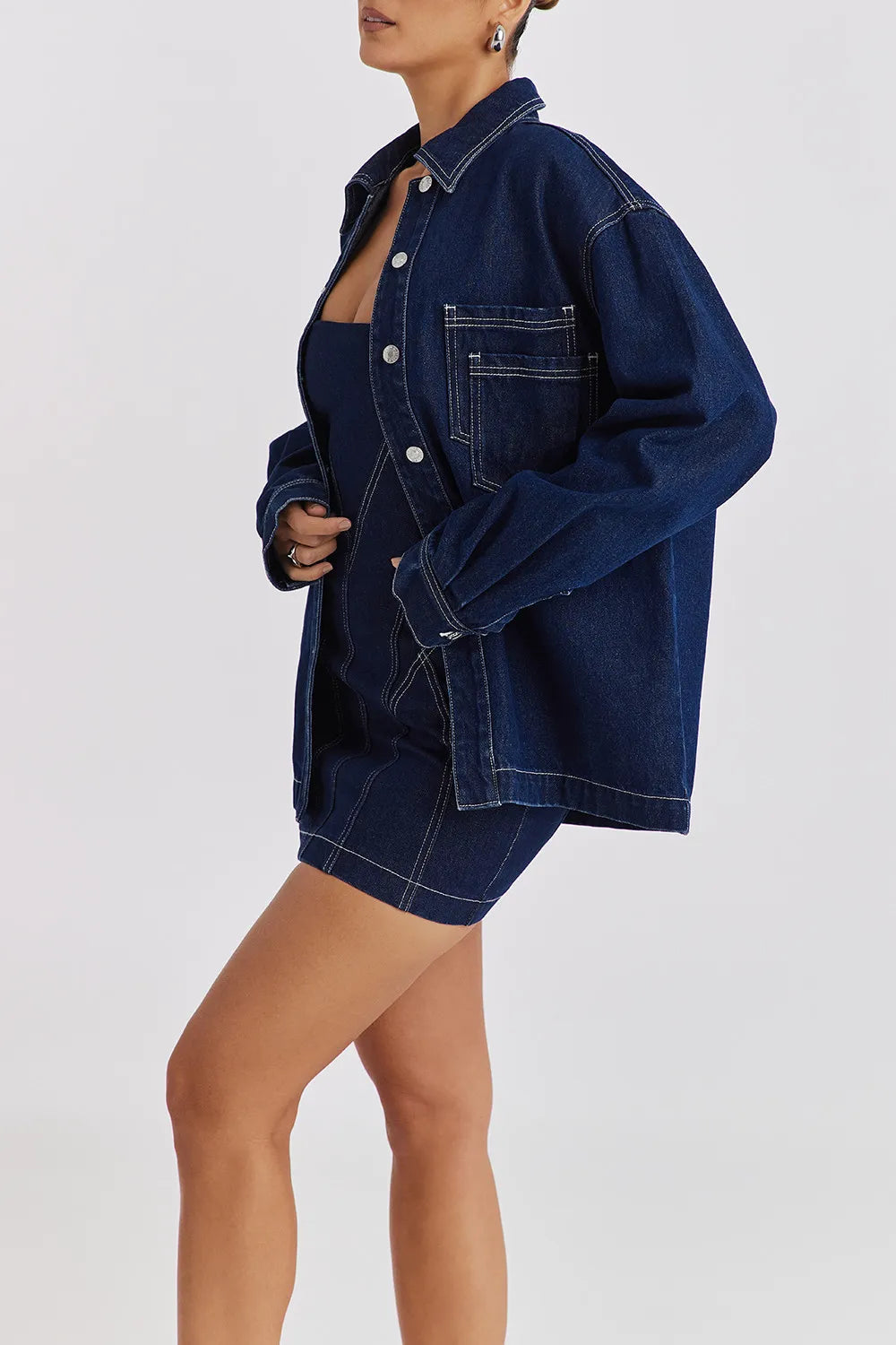 Mistress Rocks Dark Blue Oversized Denim Shirt - SALE