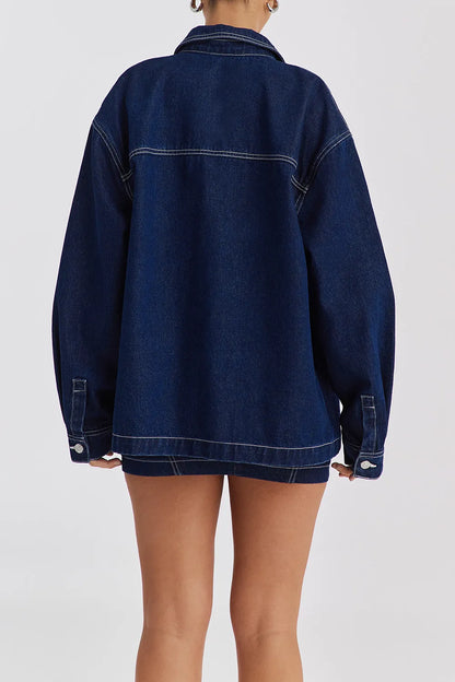 Mistress Rocks Dark Blue Oversized Denim Shirt - SALE