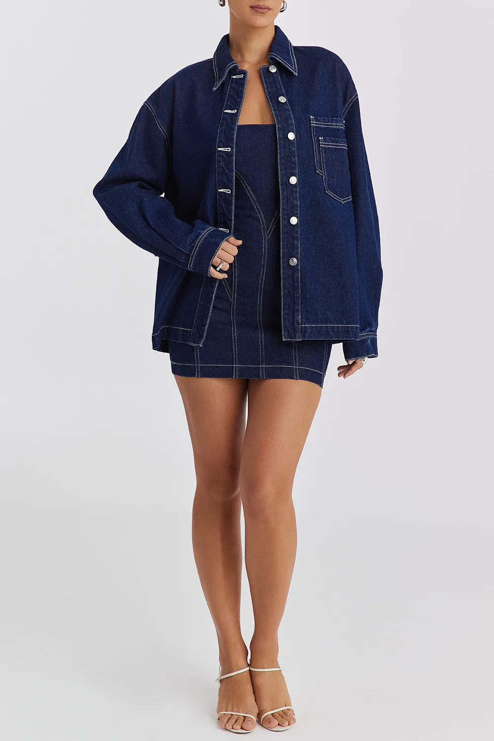 Mistress Rocks Dark Blue Oversized Denim Shirt - SALE