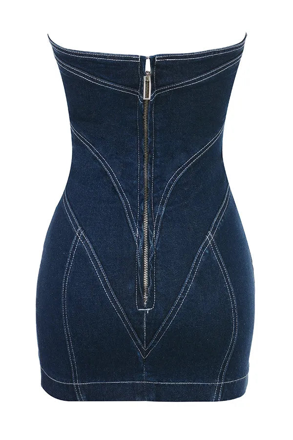 Mistress Rocks Dark Blue Denim Strapless Mini Dress - SALE