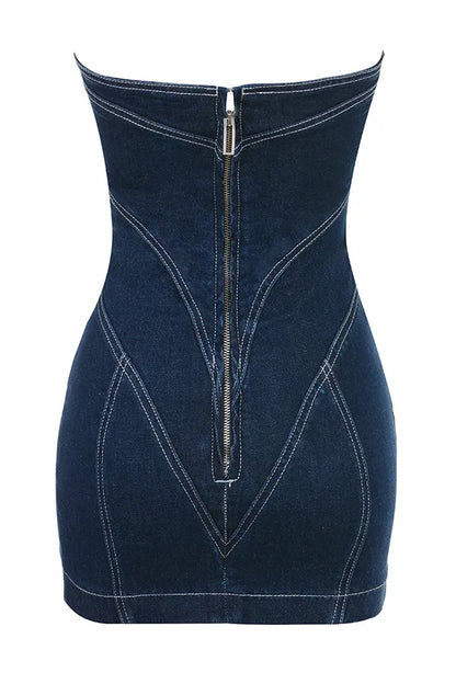Mistress Rocks Dark Blue Denim Strapless Mini Dress - SALE