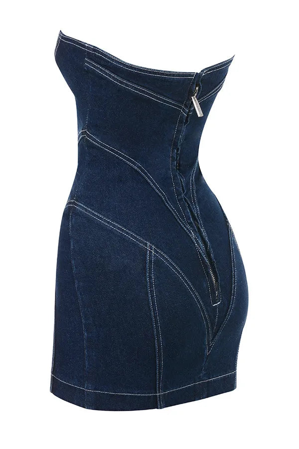 Mistress Rocks Dark Blue Denim Strapless Mini Dress - SALE