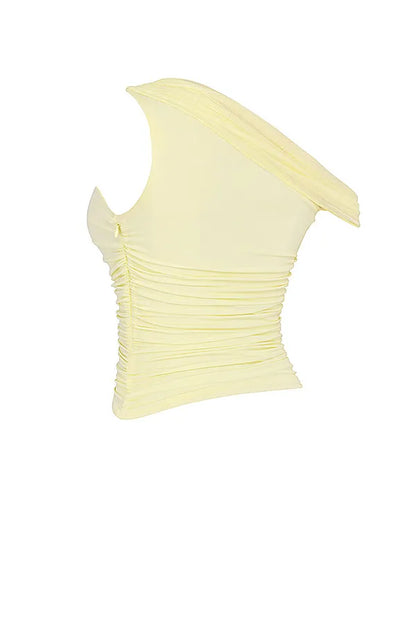Mistress Rocks Lemon Asymmetric Draped Top - SALE