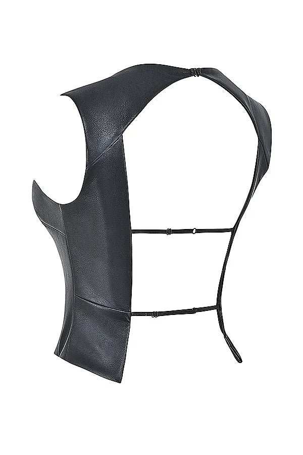 Mistress Rocks Black Vegan Leather Open Back Top - SALE