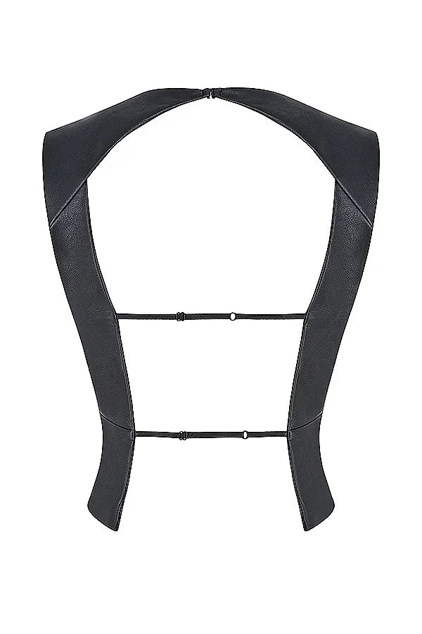 Mistress Rocks Black Vegan Leather Open Back Top - SALE