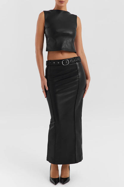 Mistress Rocks Black Vegan Leather Open Back Top - SALE