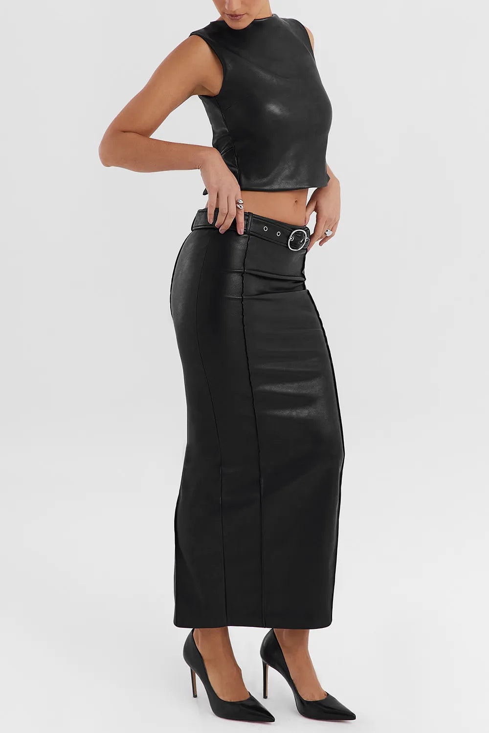 Mistress Rocks Black Vegan Leather Maxi Skirt - SALE