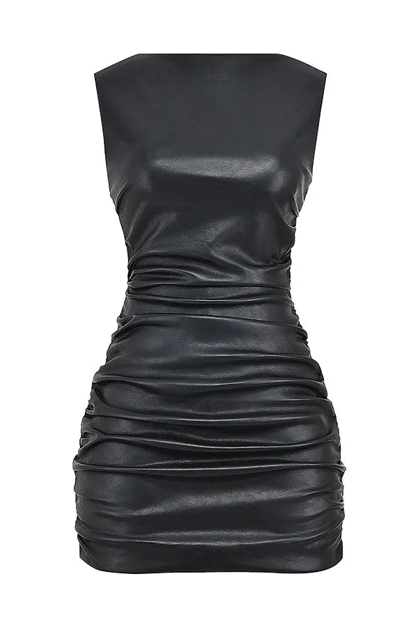 Mistress Rocks Black Vegan Leather Open Back Mini Dress - SALE