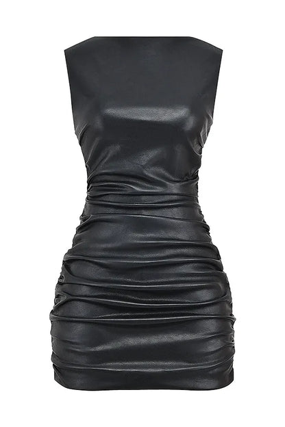 Mistress Rocks Black Vegan Leather Open Back Mini Dress - SALE