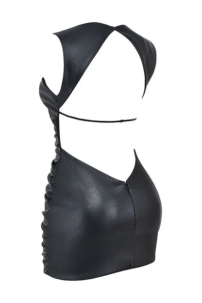 Mistress Rocks Black Vegan Leather Open Back Mini Dress - SALE