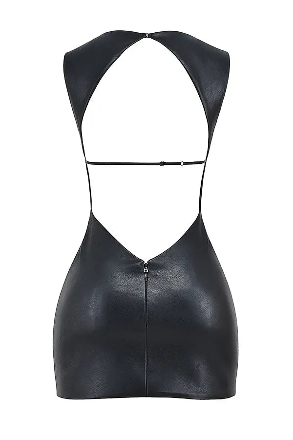 Mistress Rocks Black Vegan Leather Open Back Mini Dress - SALE