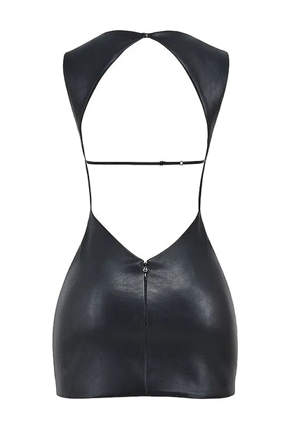 Mistress Rocks Black Vegan Leather Open Back Mini Dress - SALE