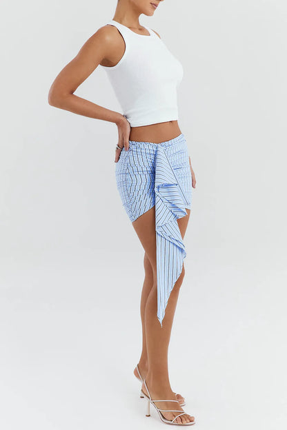Mistress Rocks Blue Striped Ruffle Mini Skirt - SALE