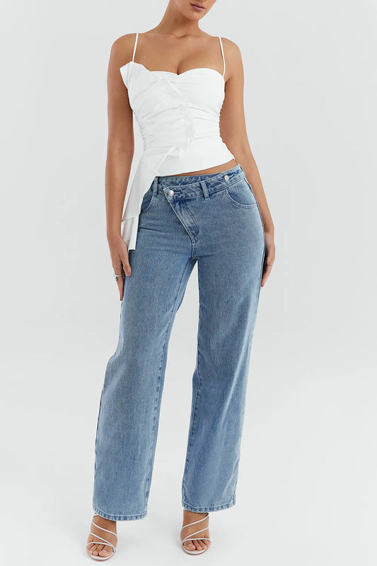 Mistress Rocks Blue Cross Front Baggy Jeans - SALE