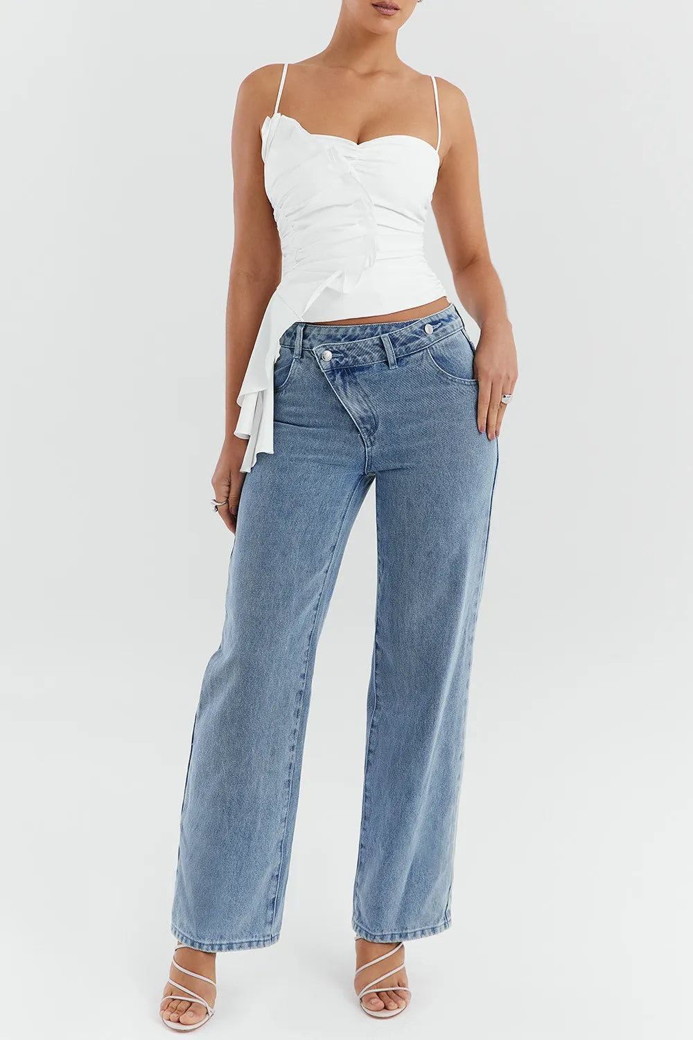 Mistress Rocks Blue Cross Front Baggy Jeans - SALE