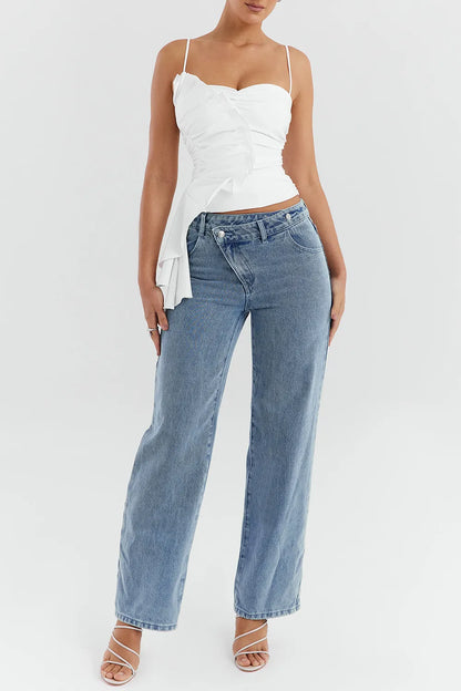 Mistress Rocks Blue Cross Front Baggy Jeans - SALE