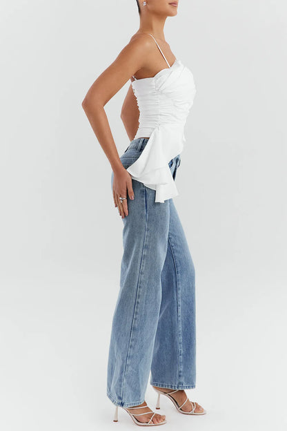 Mistress Rocks Blue Cross Front Baggy Jeans - SALE