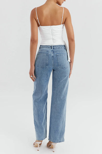 Mistress Rocks Blue Cross Front Baggy Jeans - SALE