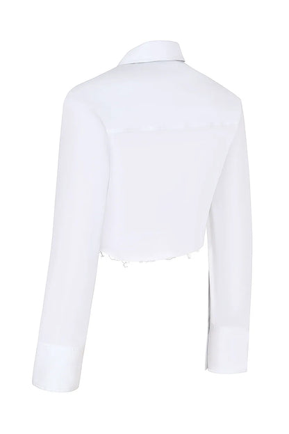 Mistress Rocks White Cropped Cotton Shirt - SALE