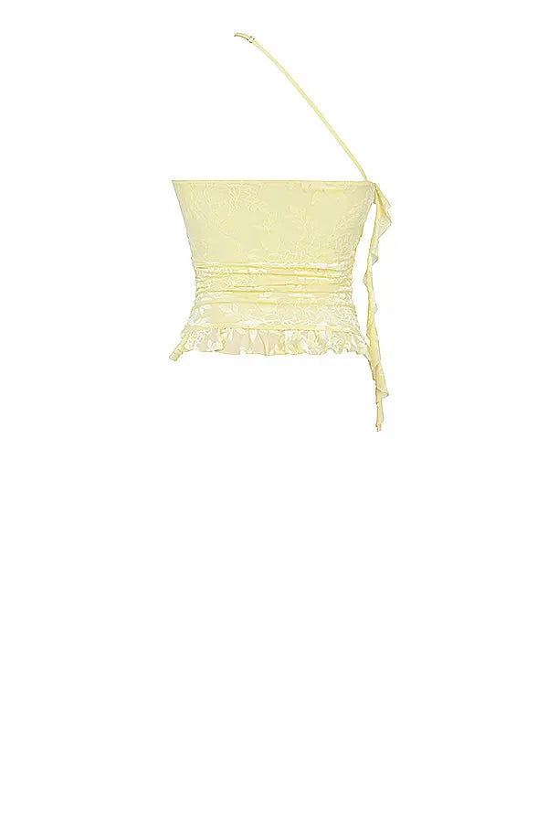 Mistress Rocks Lemon Devore Asymmetric Spiral Frill Top - SALE