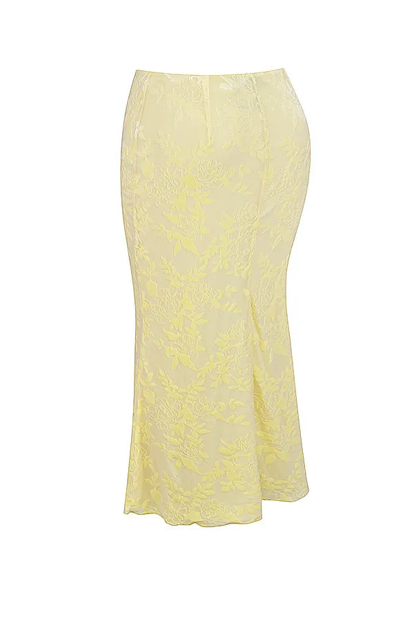 Mistress Rocks Lemon Devore Frill Midi Skirt - SALE
