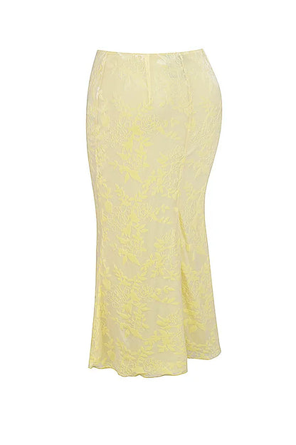 Mistress Rocks Lemon Devore Frill Midi Skirt - SALE
