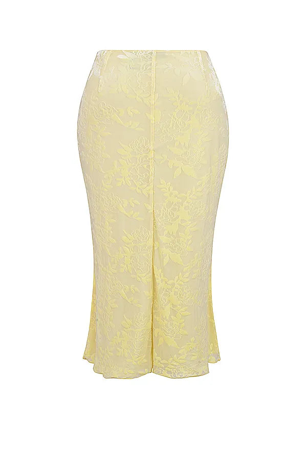 Mistress Rocks Lemon Devore Frill Midi Skirt - SALE