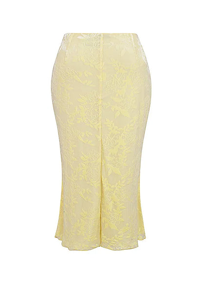 Mistress Rocks Lemon Devore Frill Midi Skirt - SALE
