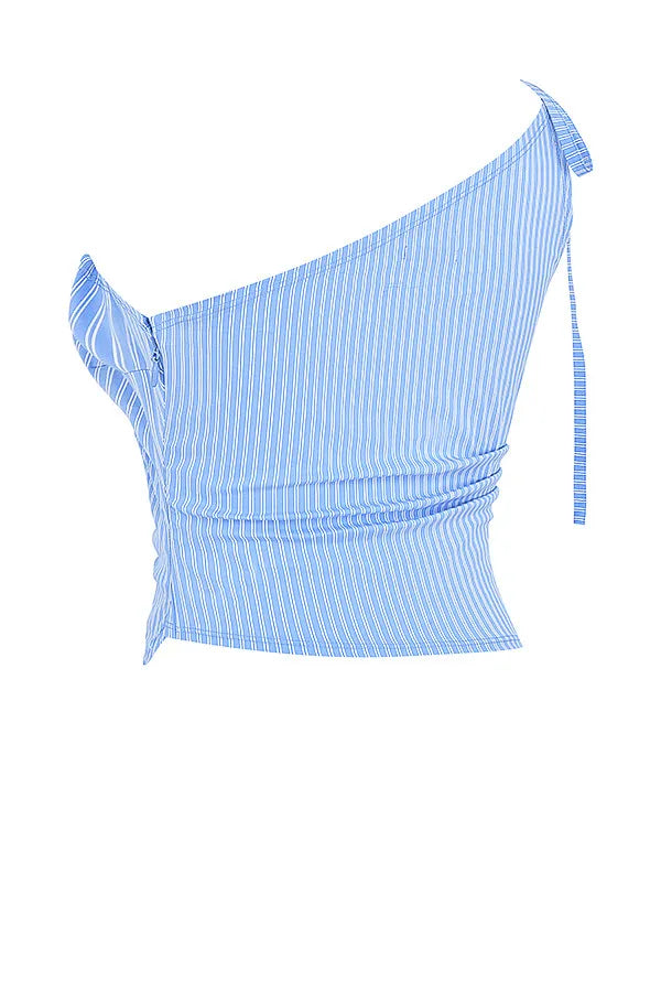 Mistress Rocks Blue Striped Asymmetric Top - SALE