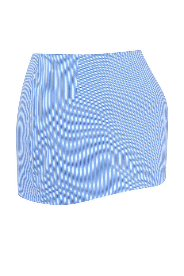 Mistress Rocks Blue Striped Wrap Mini Skirt - SALE