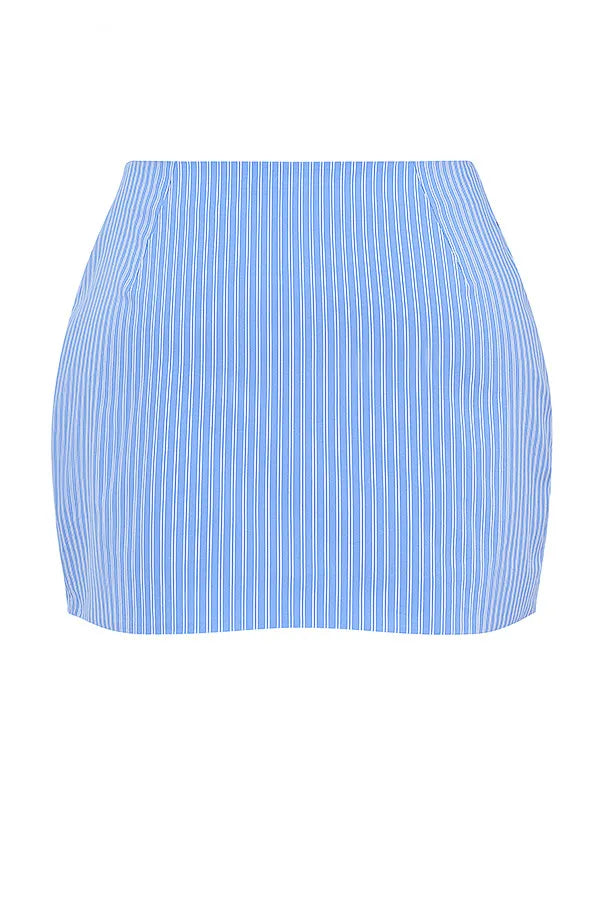 Mistress Rocks Blue Striped Wrap Mini Skirt - SALE