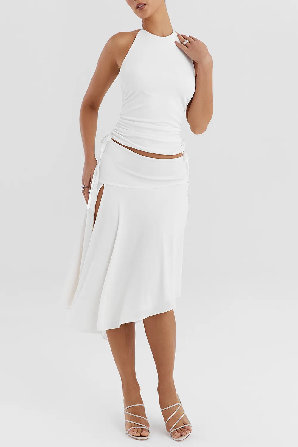 Mistress Rocks Ivory Asymmetric Midi Skirt - SALE