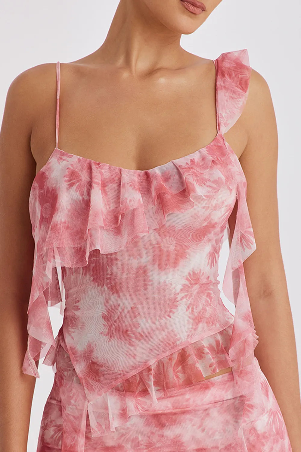 Mistress Rocks Pink Floral Print Ruffle Top - SALE