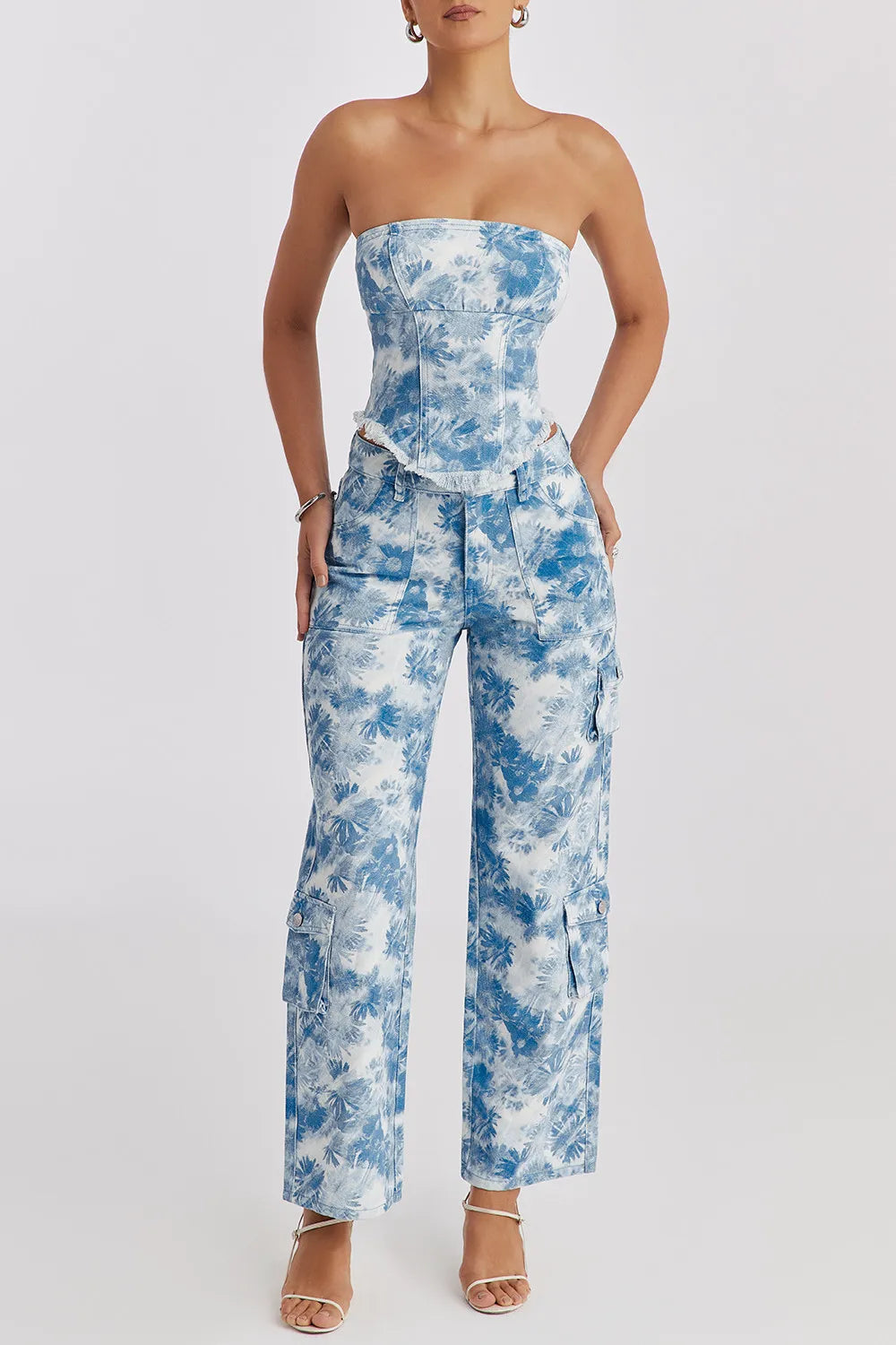 Mistress Rocks Blue Floral Print Cargo Jeans - SALE