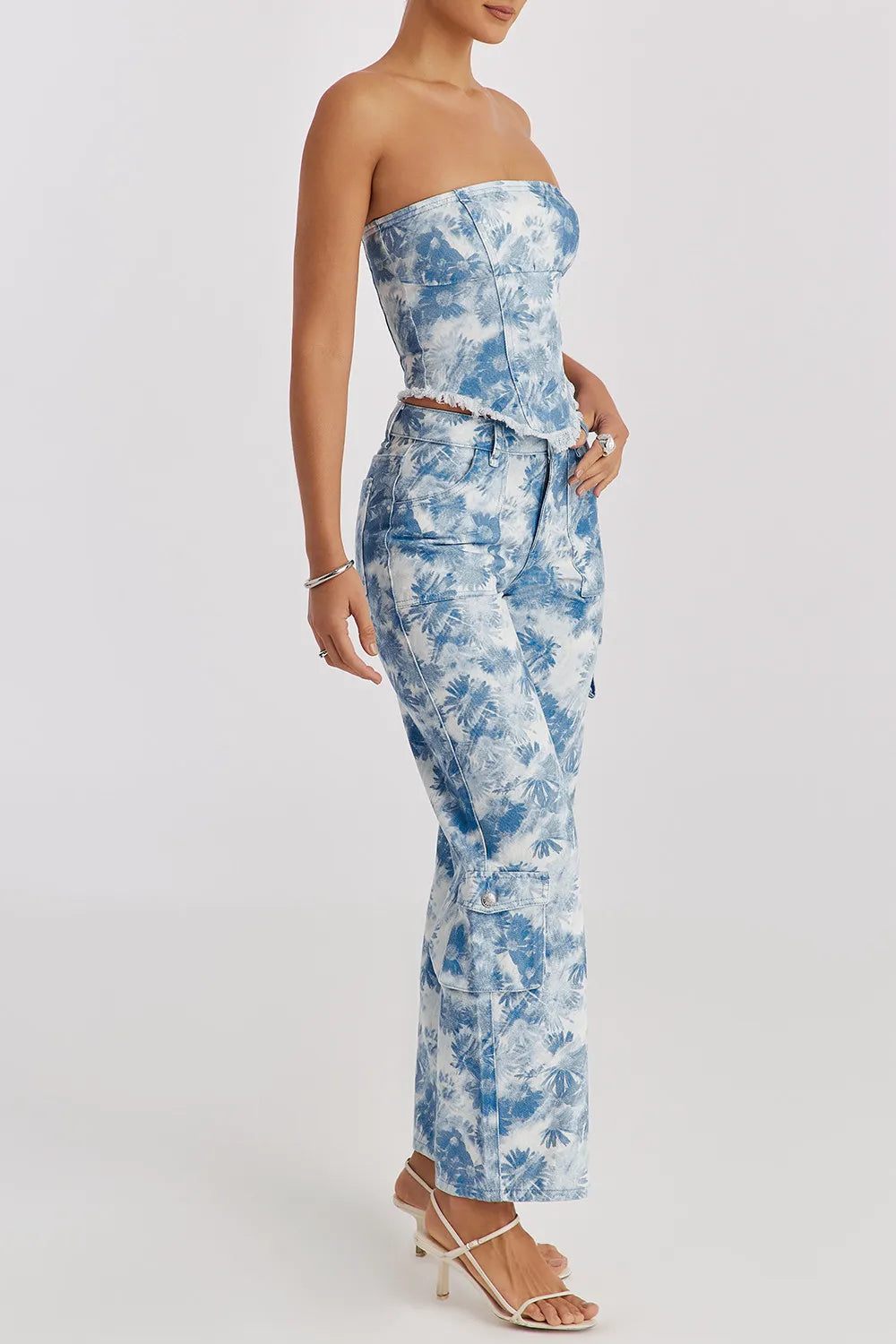 Mistress Rocks Blue Floral Print Cargo Jeans - SALE
